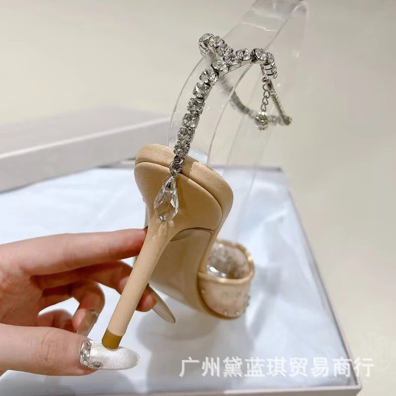 Clear Strap Crystal-Embellished Pointed-Toe Stiletto Heels - 10