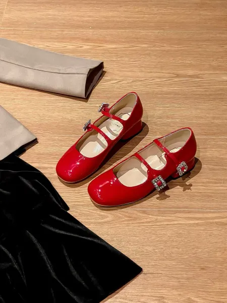 Miu Miu Mary Jane Patent Red Block Heel Shoes - 1