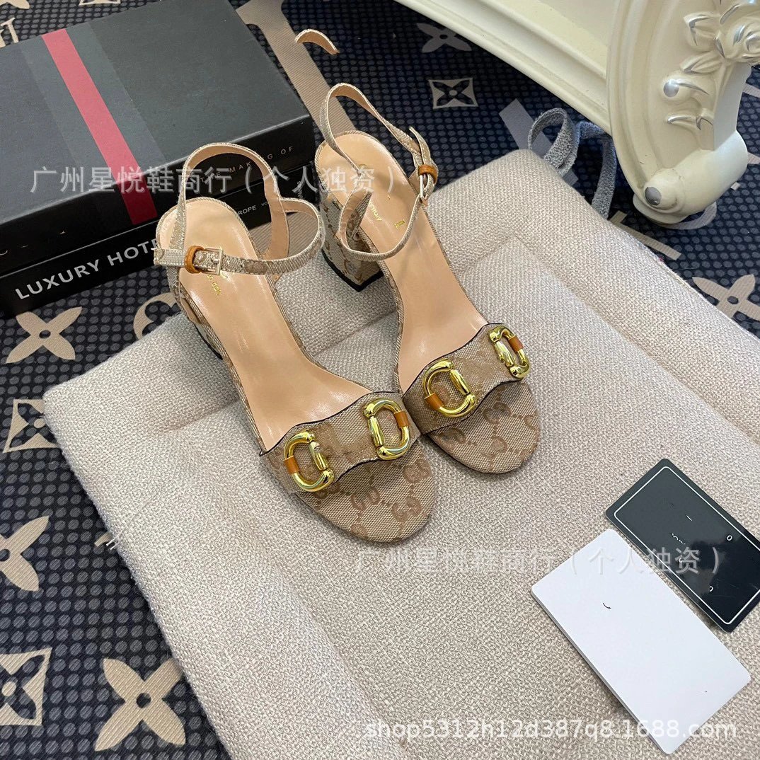 Gucci Horsebit Sandals Black Gold Block Heels - 19