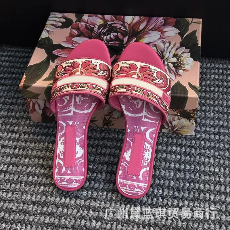 Versace Barocco Print Slide Sandals Purple Multicolor - 7