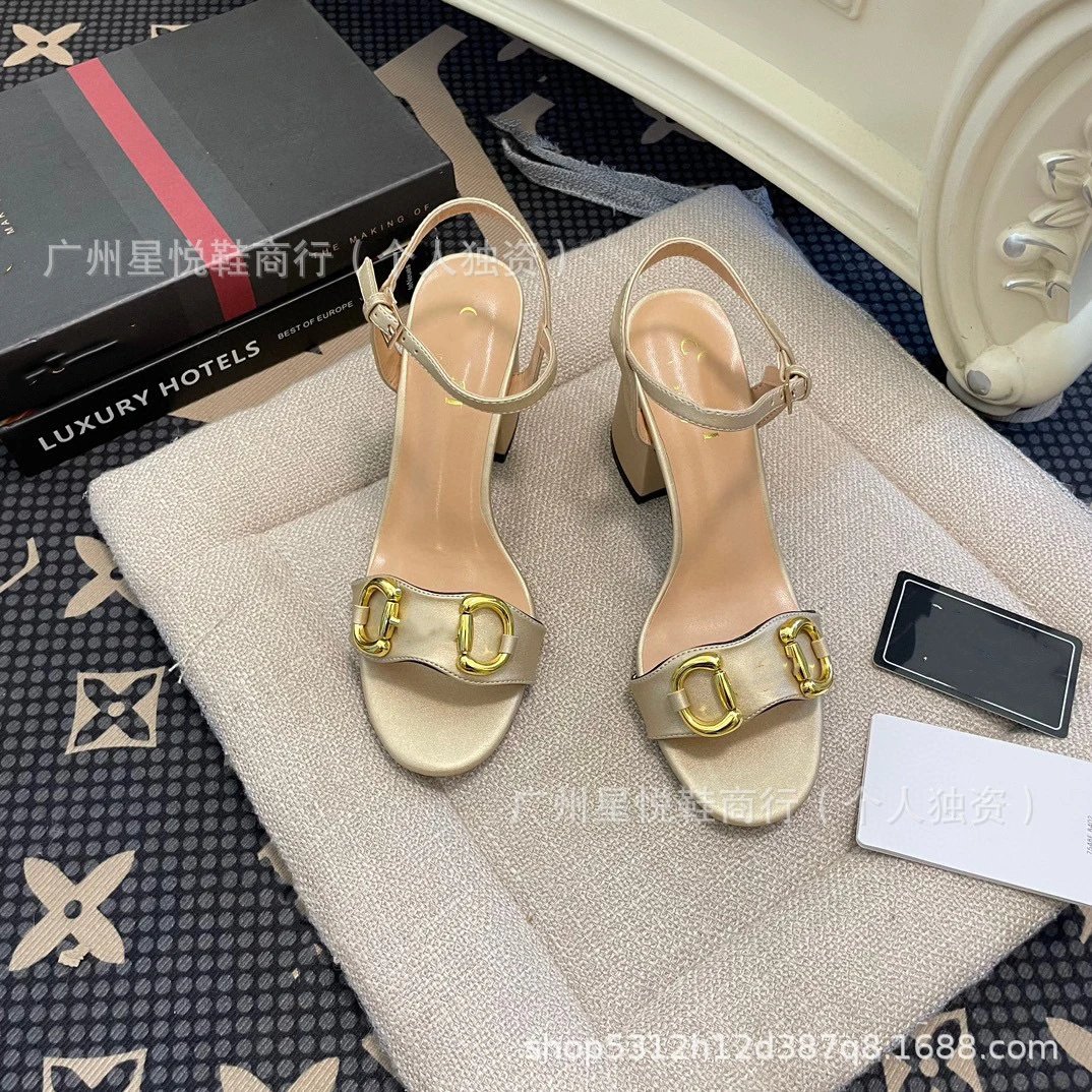 Gucci Horsebit Sandals Black Gold Block Heels - 27
