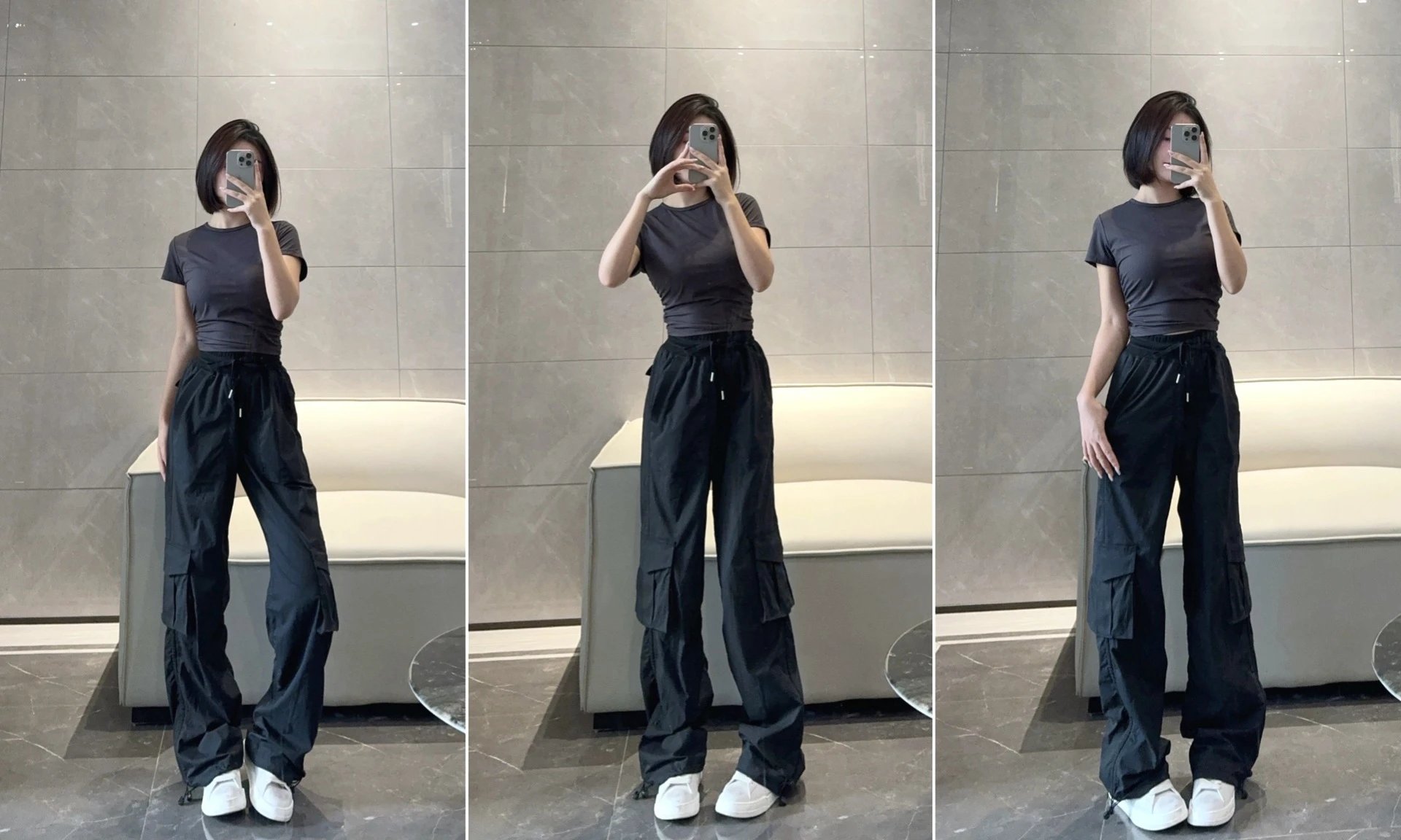 Design Cargo Pants in Off-White with Drawstring Waist and Utility Pockets - 10