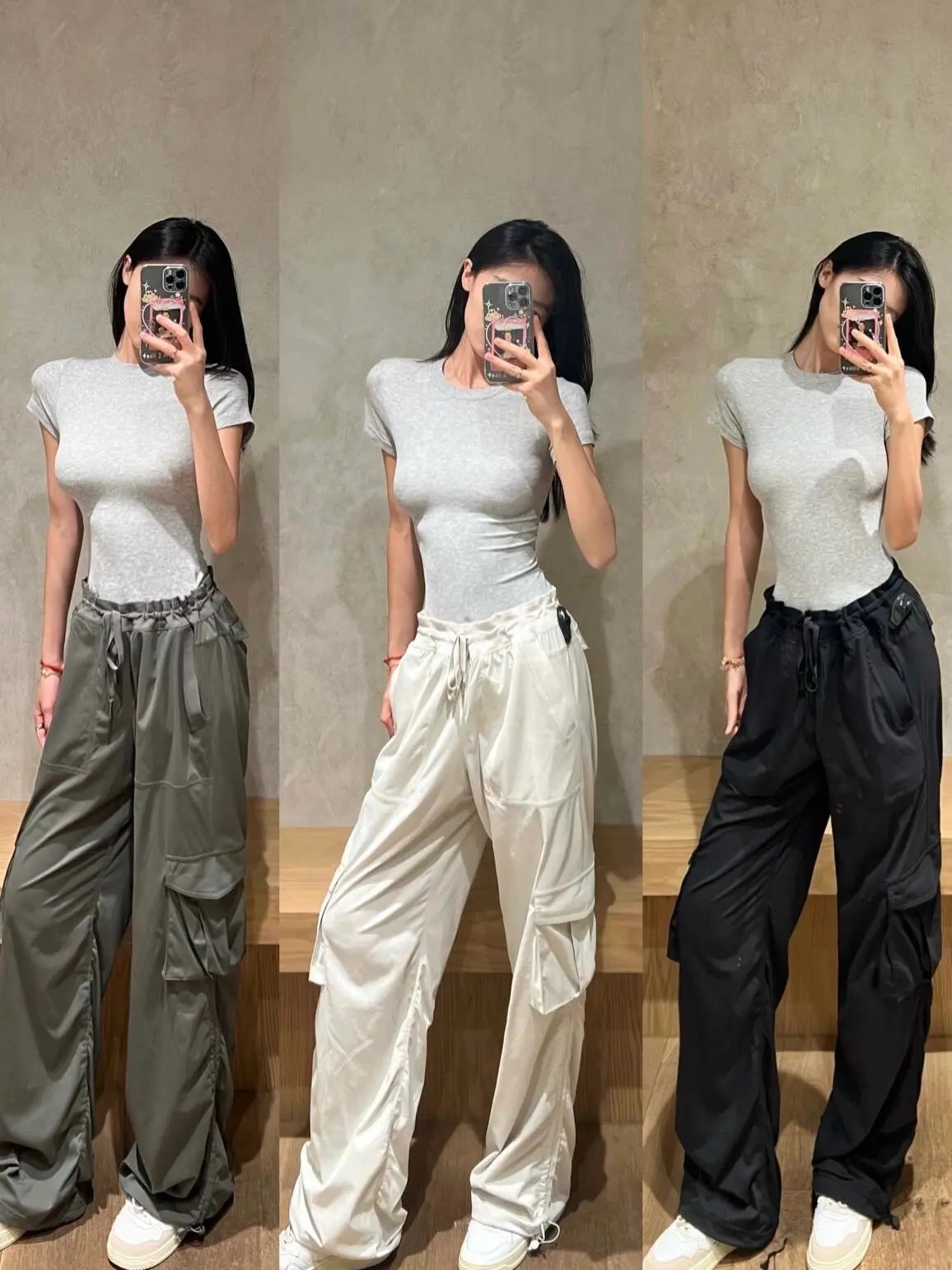 Design Cargo Pants in Off-White with Drawstring Waist and Utility Pockets - 20