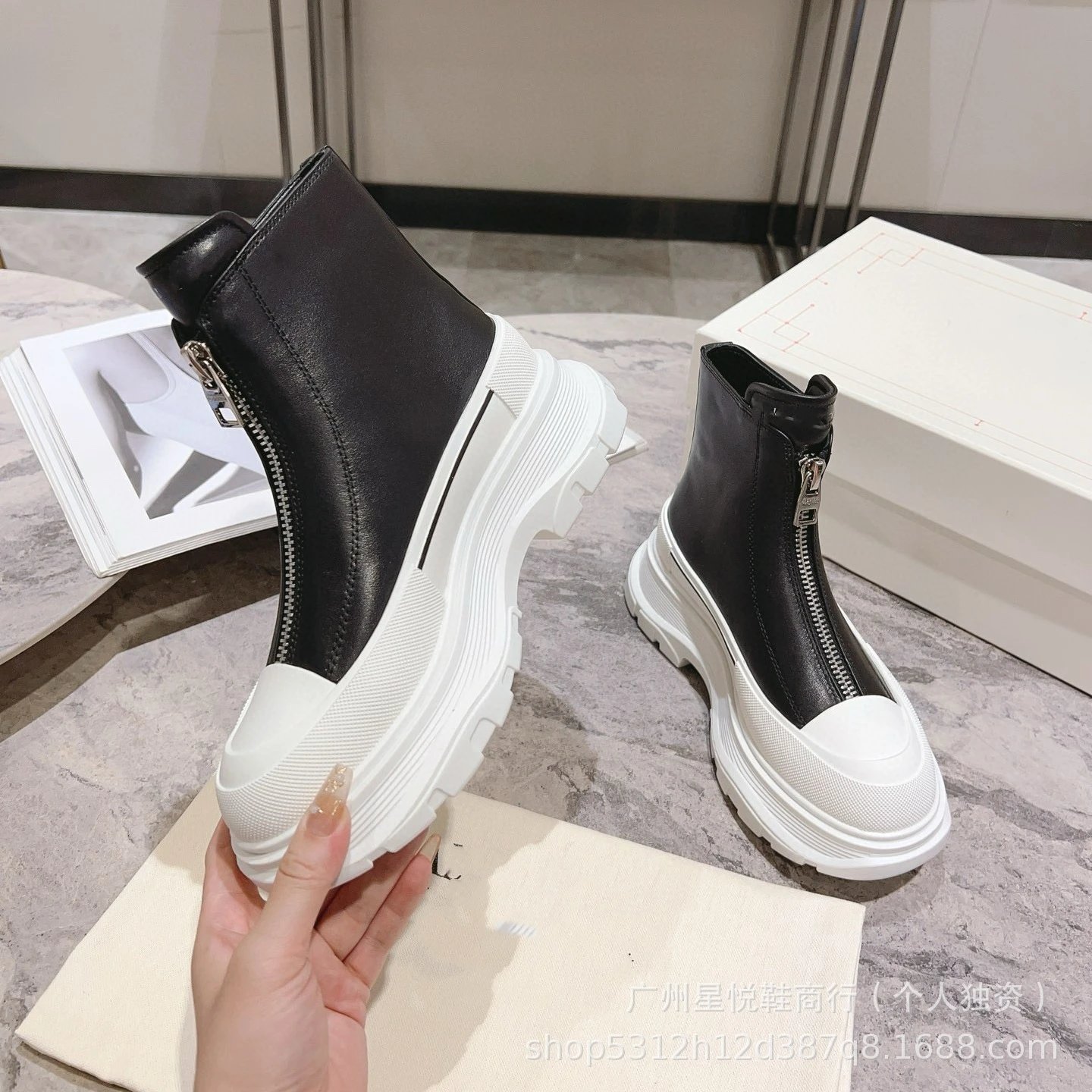 Alexander McQueen Oversized Zip-Up Black Chunky Ankle Boots - 6