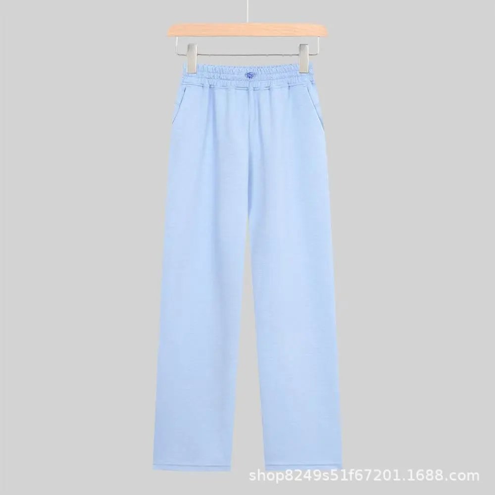 Design Light Blue Elastic-Waist Relaxed Fit Pants