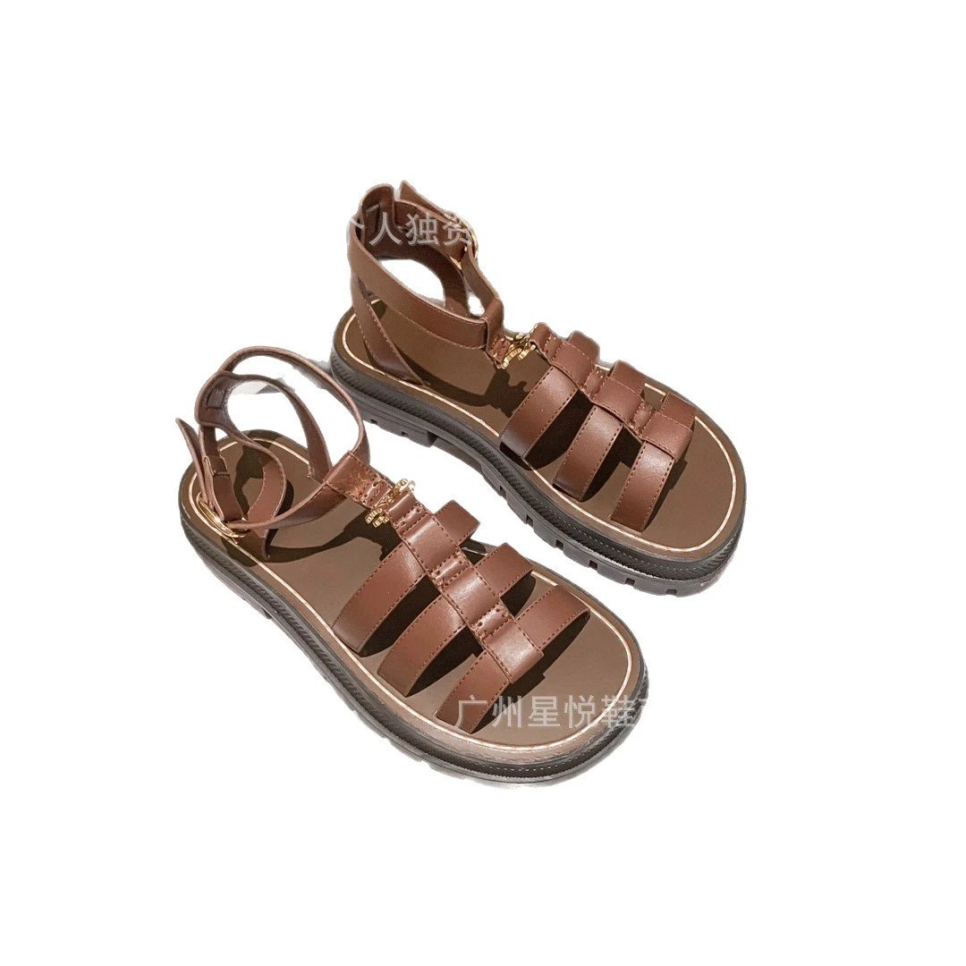 Unbranded Sandals Caged ankle-strap lug-sole with gold-tone hardware image 5