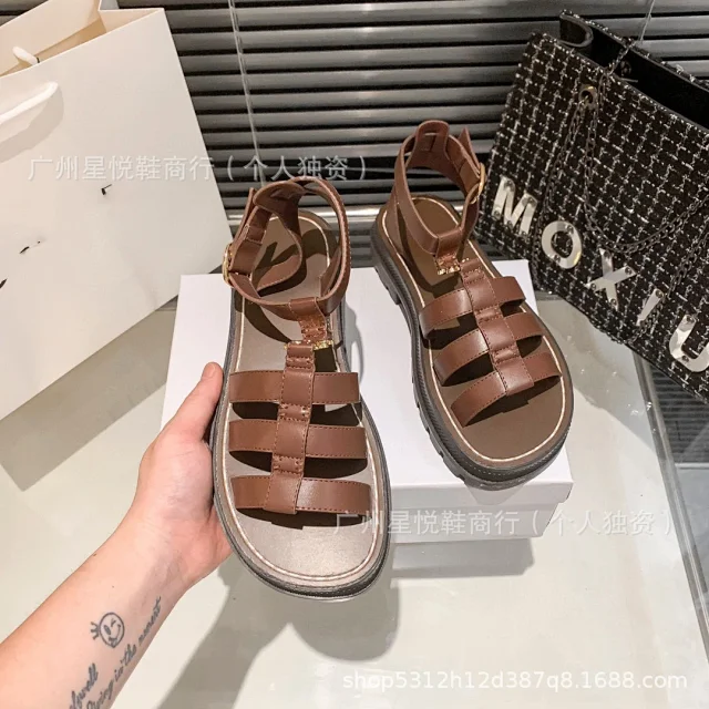 Unbranded Sandals Caged ankle-strap lug-sole with gold-tone hardware product detail image 3