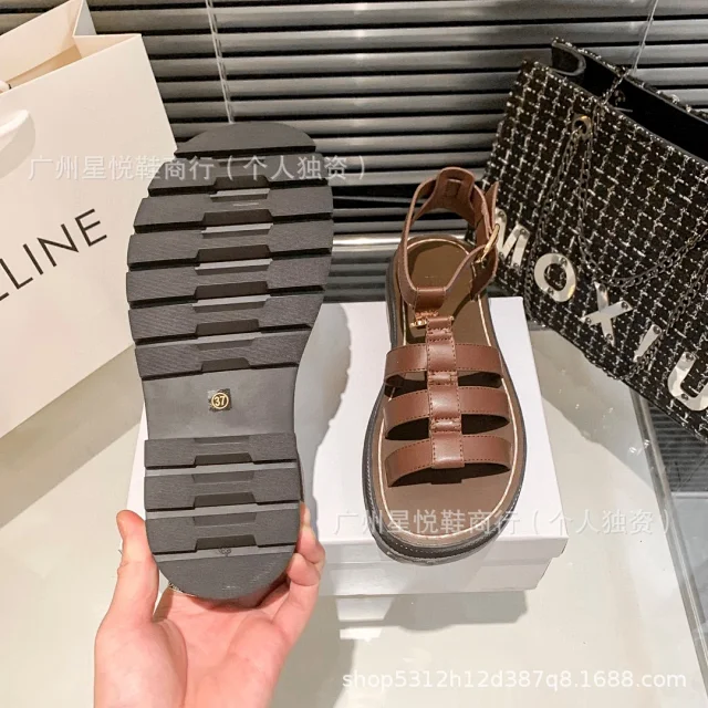 Unbranded Sandals Caged ankle-strap lug-sole with gold-tone hardware product detail image 7