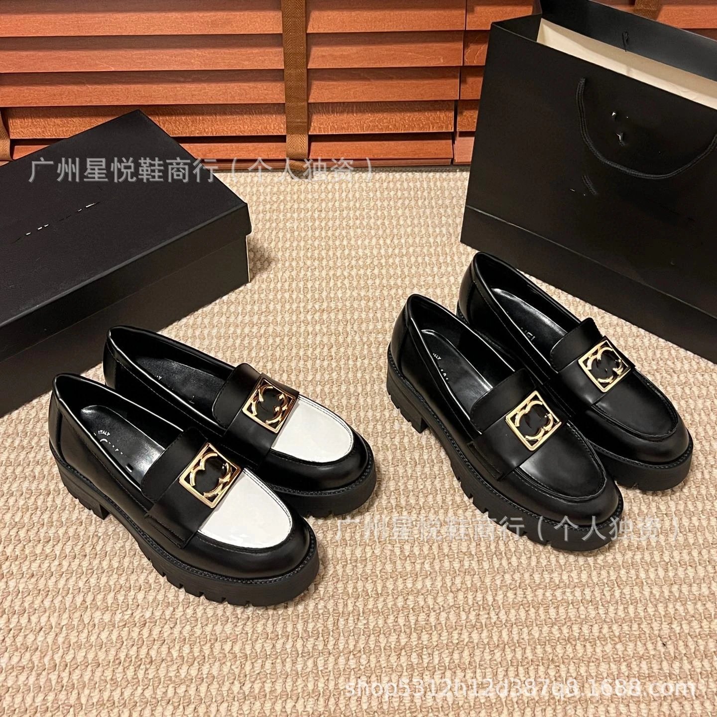 Chanel-inspired Chunky Loafer with Gold CC Buckle Black Loafers - 19
