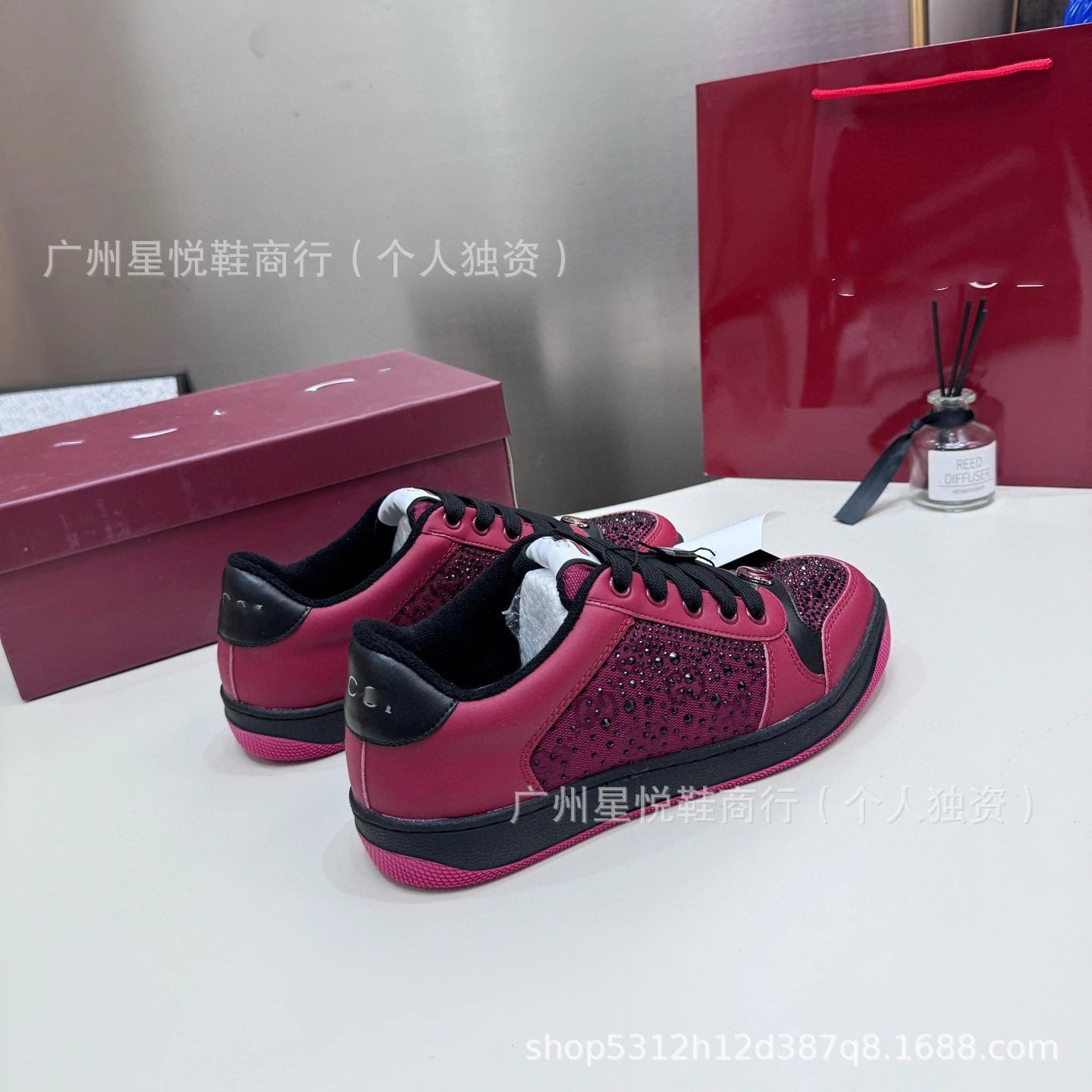 Gucci Ace Embellished Mesh Sneakers Pink and Black - 16