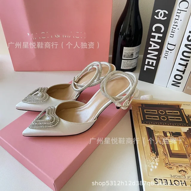 Unbranded High Heels Pointed-Toe Satin Pumps with Rhinestone Heart Detail and Ankle Wrap Straps product detail image 12