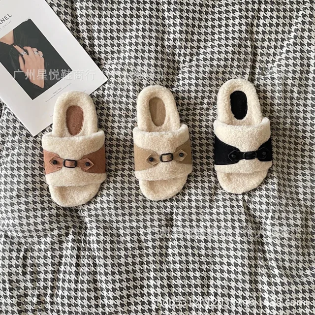 Unbranded Slippers Fleece Open-Toe Buckle Strap product detail image 2