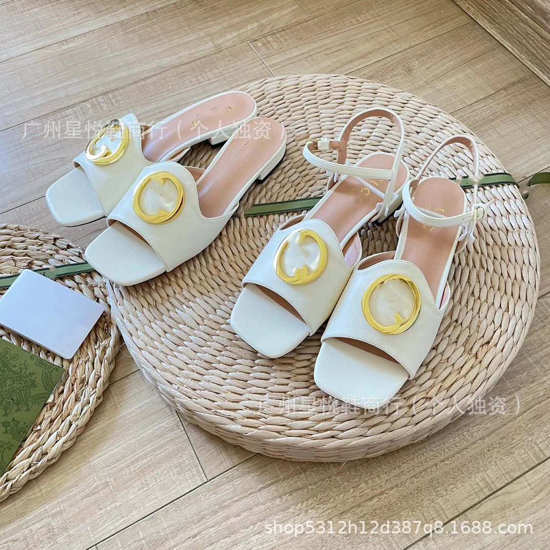 Gucci Marmont Square-Toe Sandals White with Gold GG Logo - 5