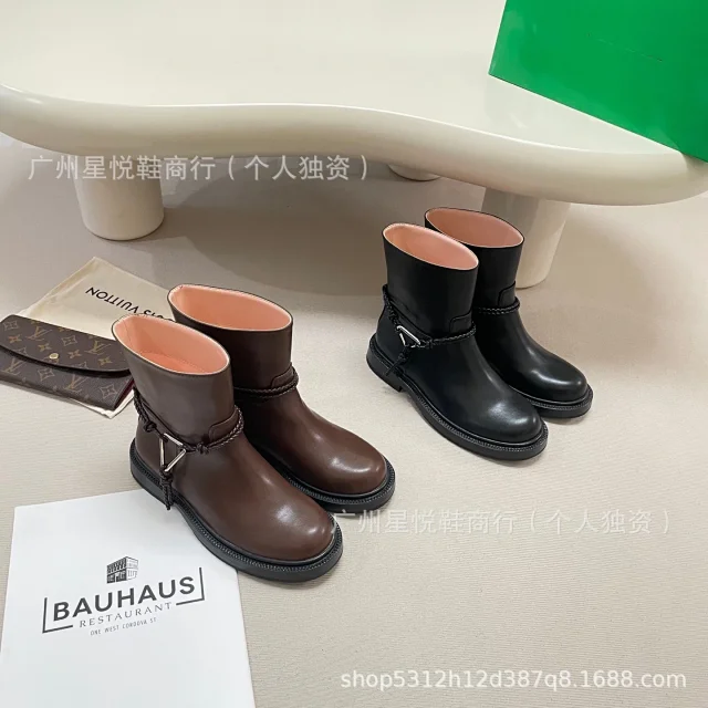 Unbranded Boots Low-Heel Ankle with Braided Strap and Metal Triangle Detail product detail image 9