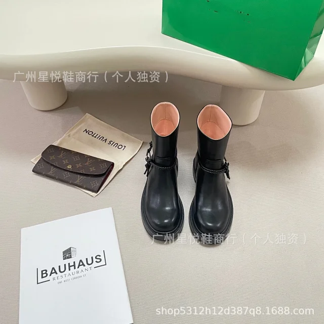 Unbranded Boots Low-Heel Ankle with Braided Strap and Metal Triangle Detail product detail image 4
