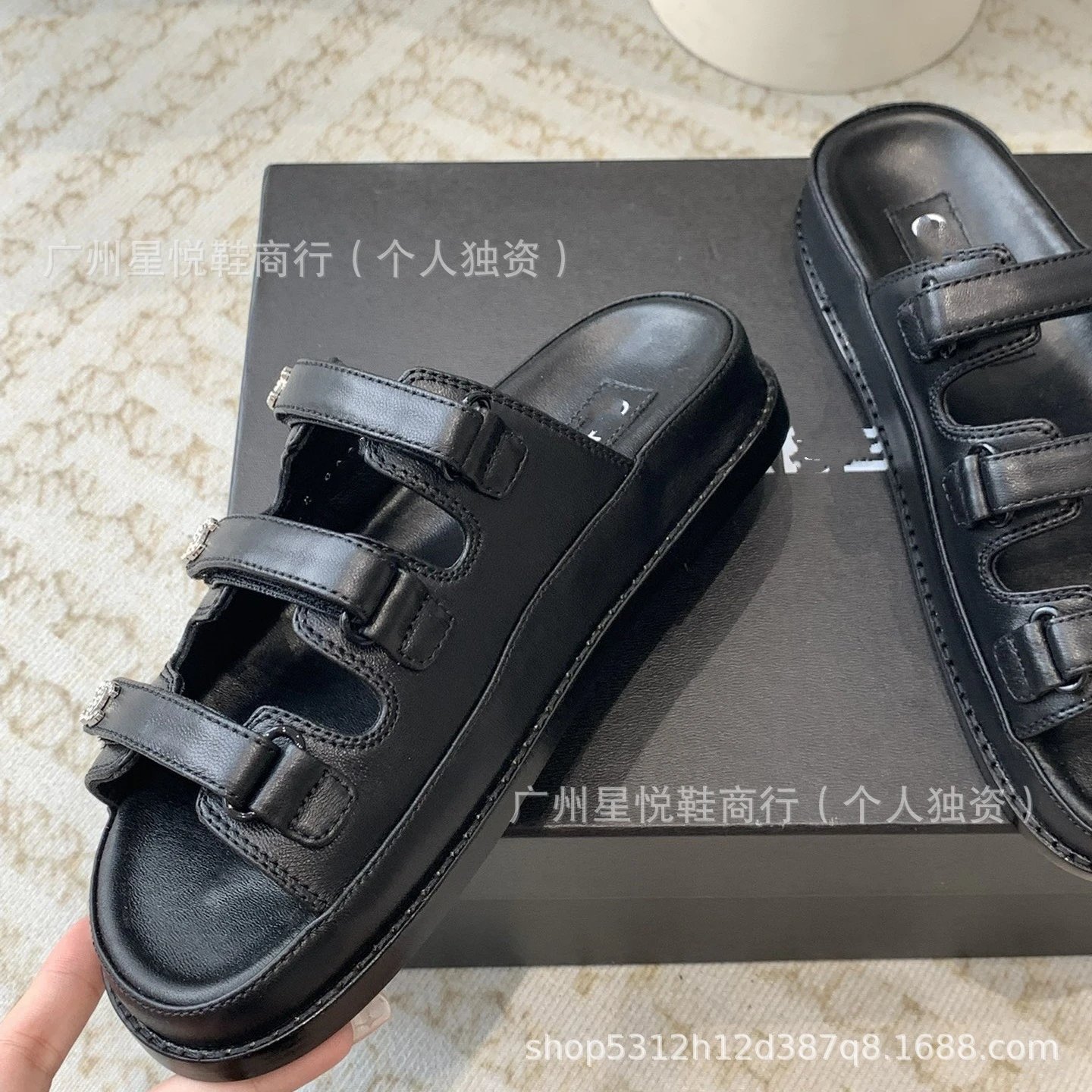 Chanel CC Logo Strappy Sandals Black Sandals - 6