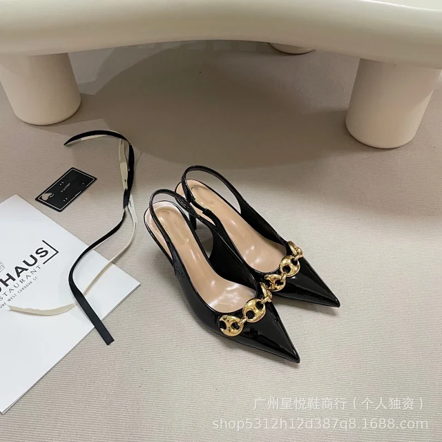 Unbranded High Heels Pointed-Toe Slingback with Gold-Tone Chain Detail product detail image 9