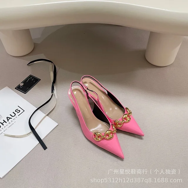 Unbranded High Heels Pointed-Toe Slingback with Gold-Tone Chain Detail product detail image 6
