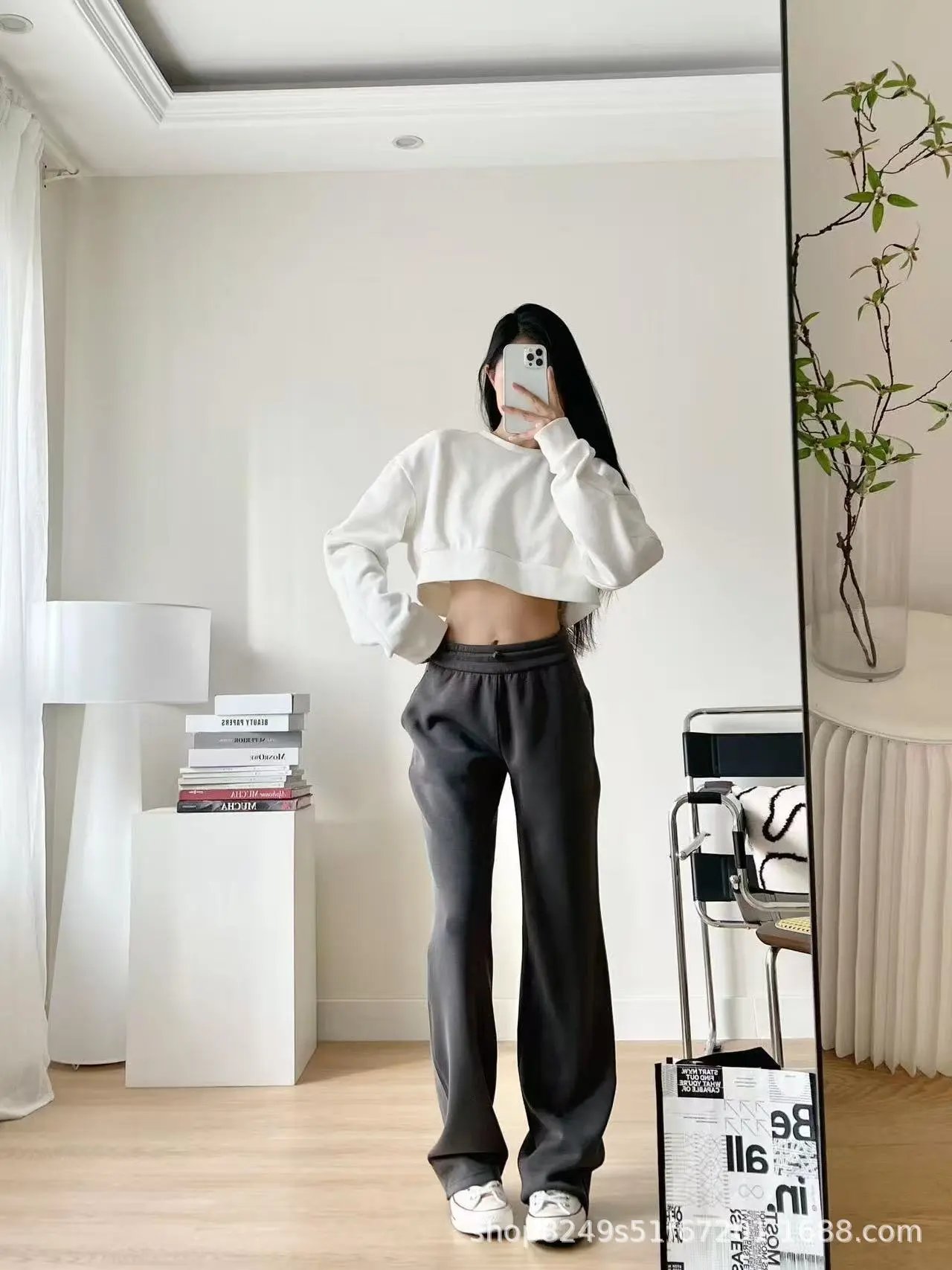 Design Wide-Leg Elastic Waist Pants Beige - 24