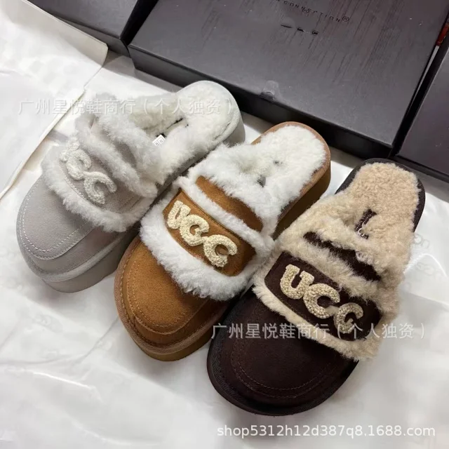 UGG Slippers Logo-Embroidered Fur-Lined Platform Mule product detail image 1