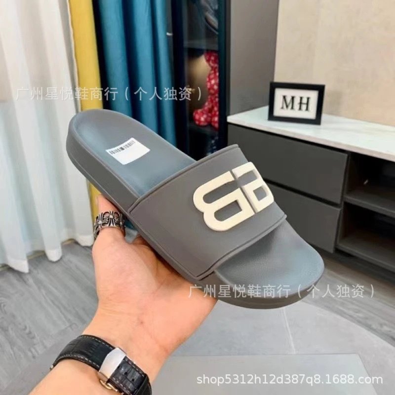 Balenciaga BB Logo Slide Black Yellow Slippers - 2