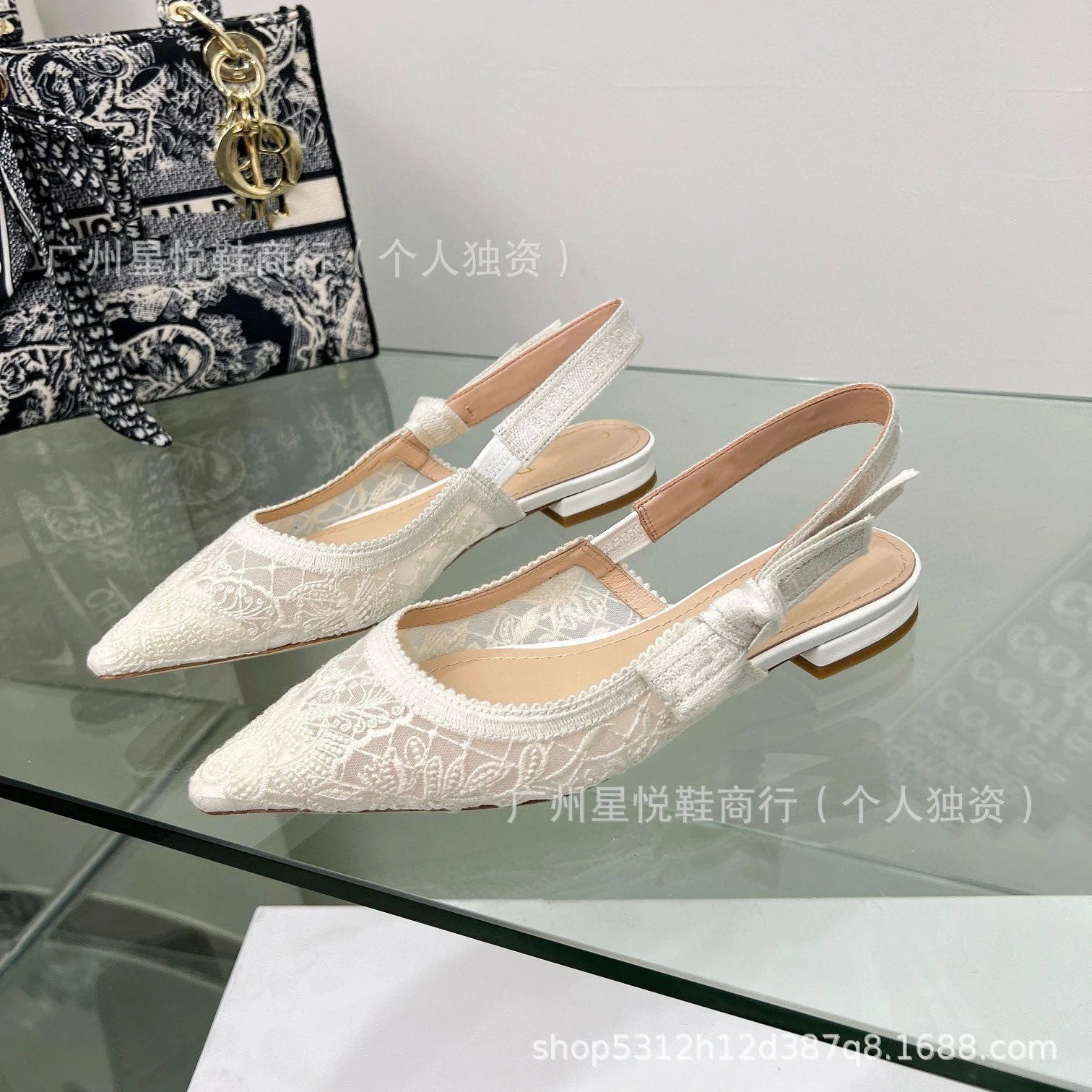 Dior J'Adior Lace Slingback Flat Black Shoes - 28