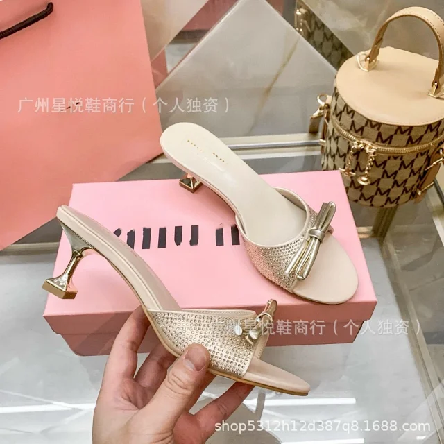 Miu High Heels Rhinestone Bow Open-Toe Mule product detail image 6