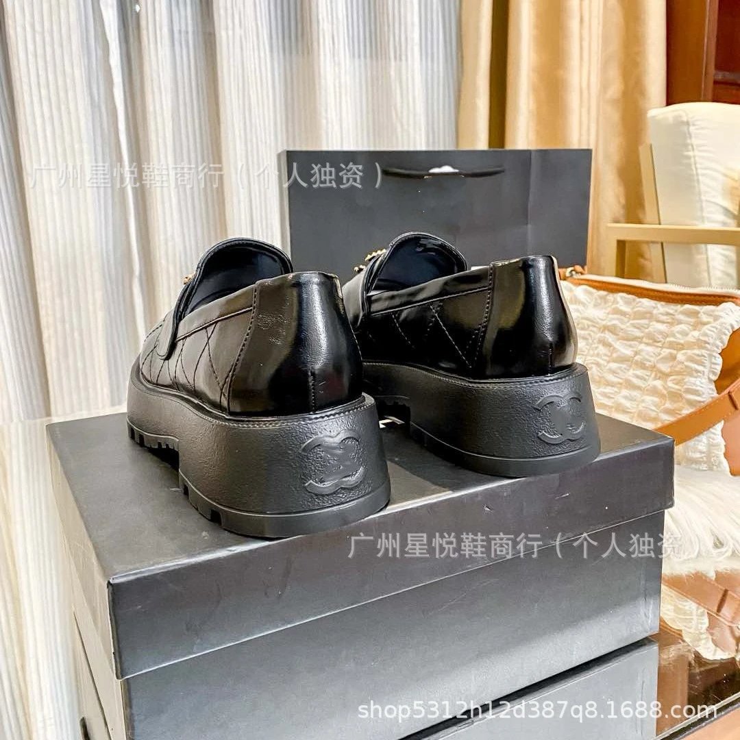 Chanel-inspired Quilted Loafers with CC Logo Buckle Black Leather Loafers - 2