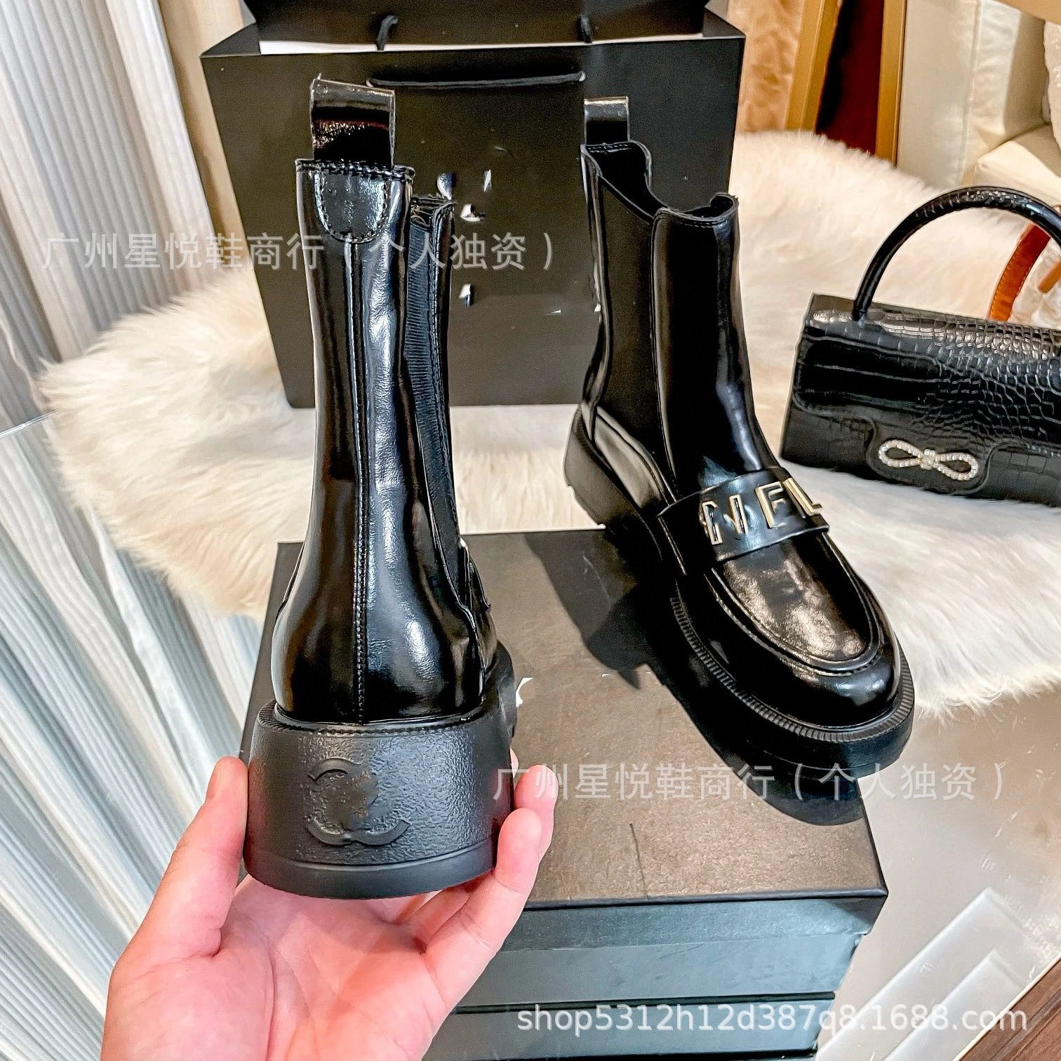 Celine Triomphe Chelsea Boots Black Patent Leather Boots - 13