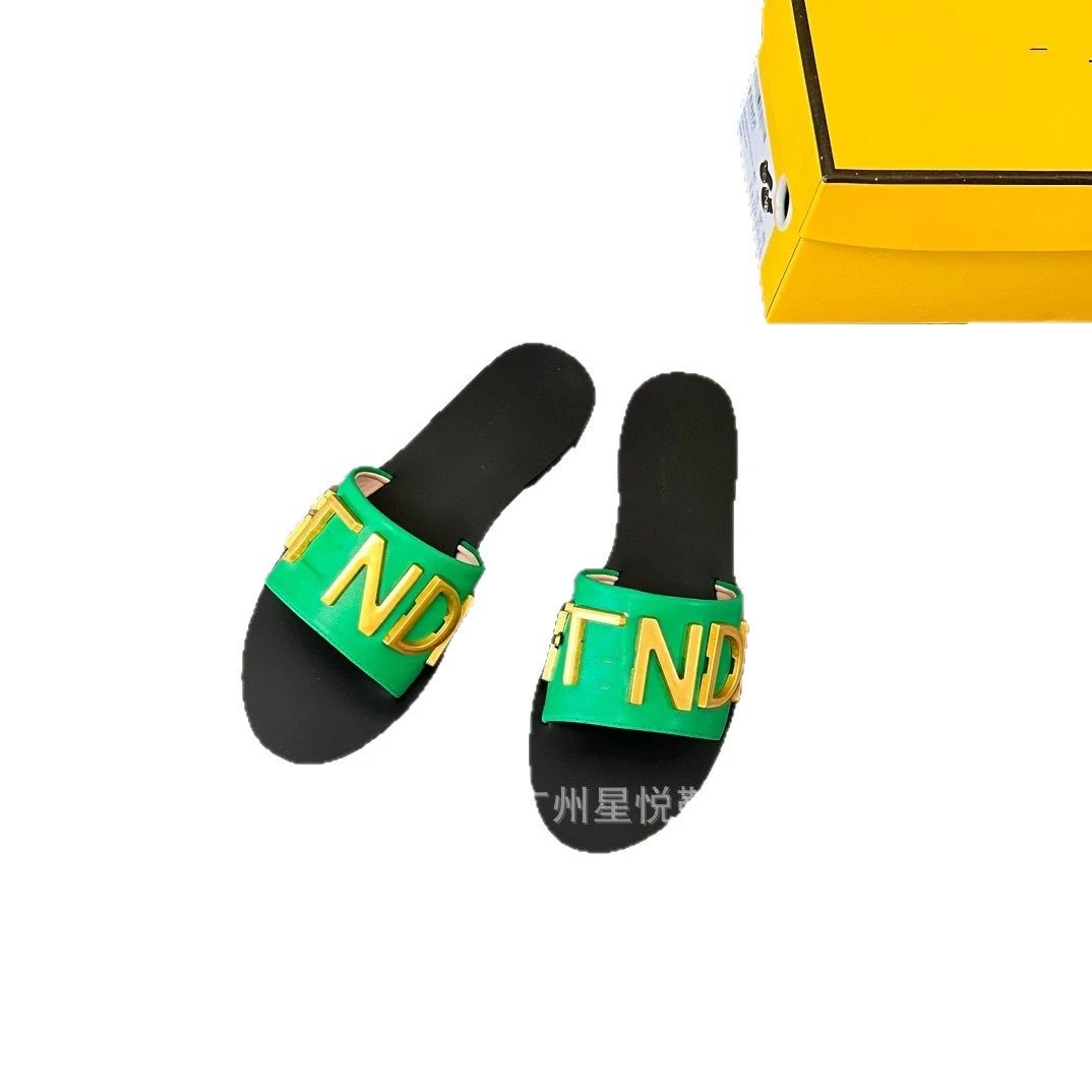 Fendi Sandals Flat slide with gold logo lettering image 5