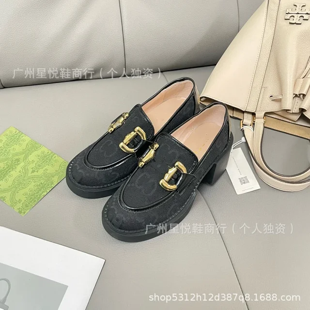 Gucci Casual Shoes GG canvas platform loafers with horsebit-style hardware product detail image 3