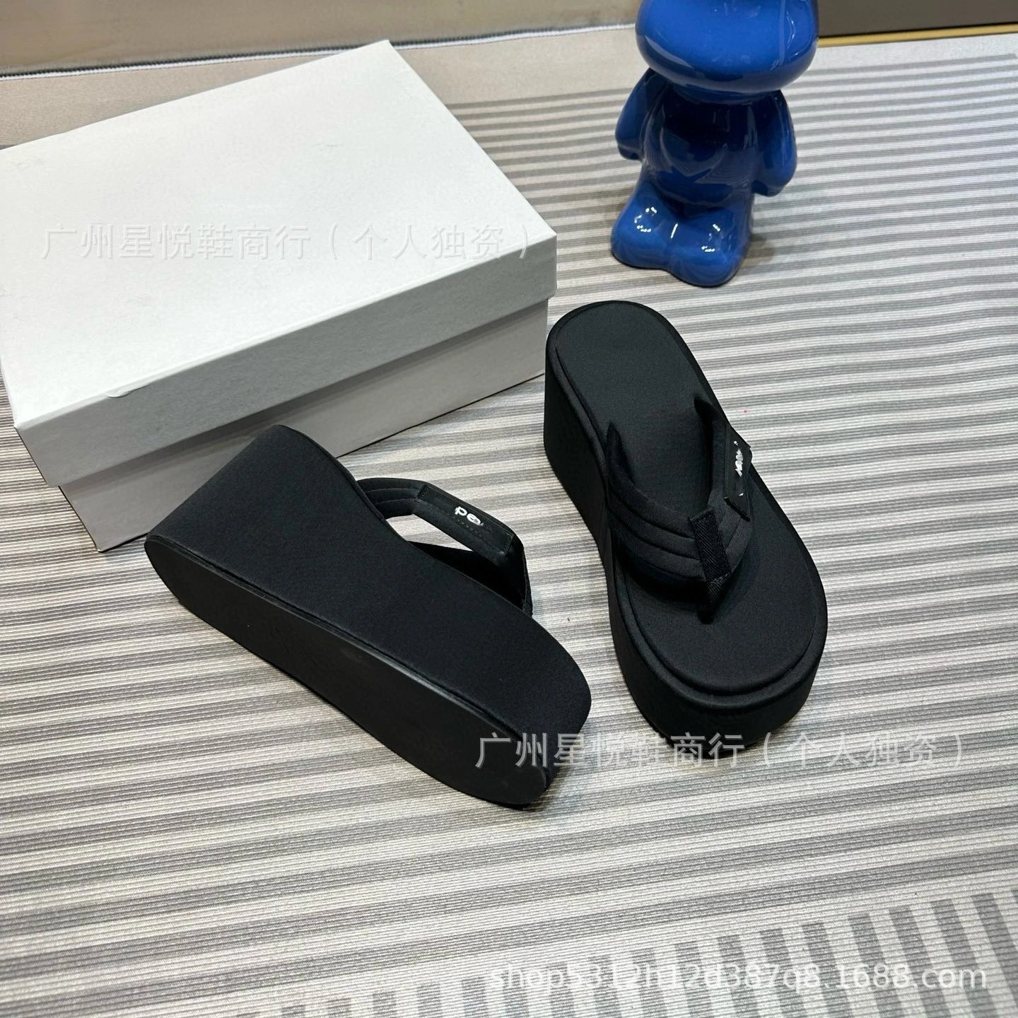 300 Wedge Platform Flip-Flops Light Blue Sandals - 17