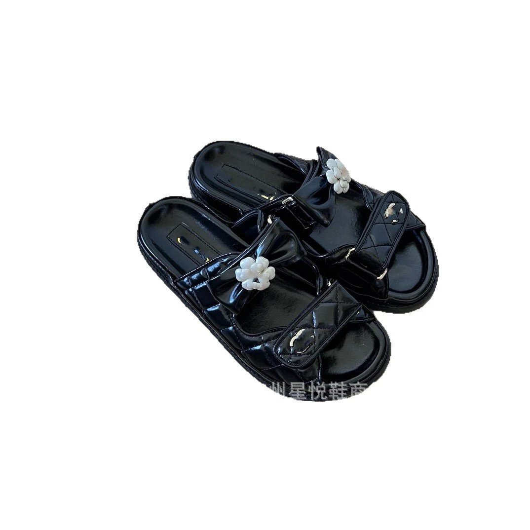 Chanel Slippers Quilted Double-Strap Bow Slide Sandals image 5