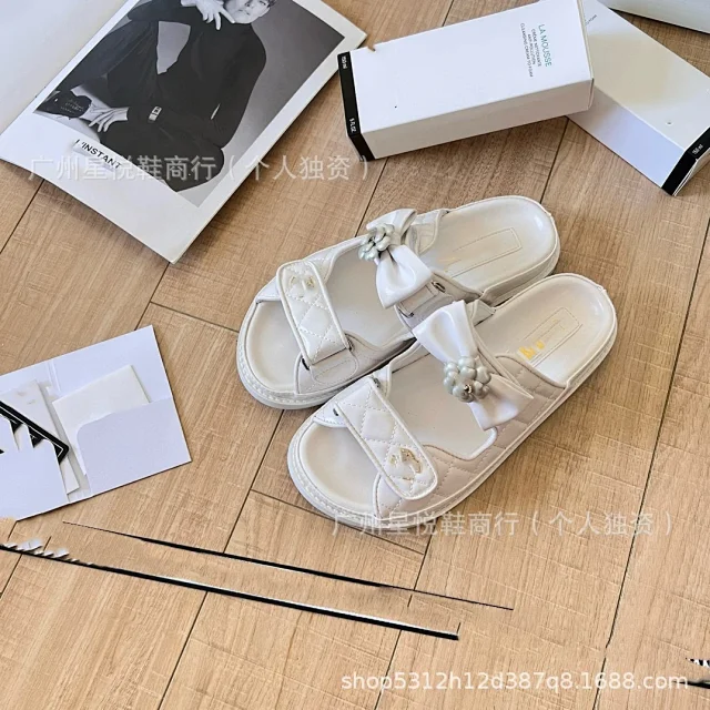 Chanel Slippers Quilted Double-Strap Bow Slide Sandals product detail image 8