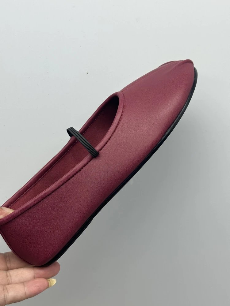 Brown Leather Mary Jane Flat Shoes - 23