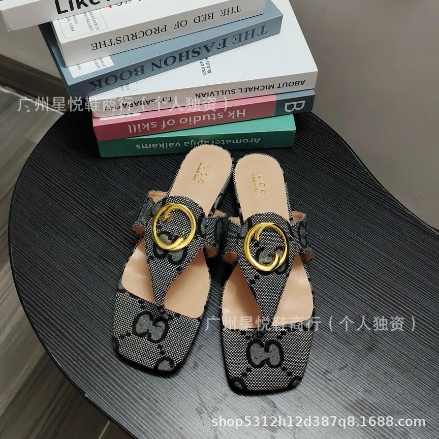 Gucci Marmont Slide Sandals Beige Leather with Gold Double G Logo Sandals - 8