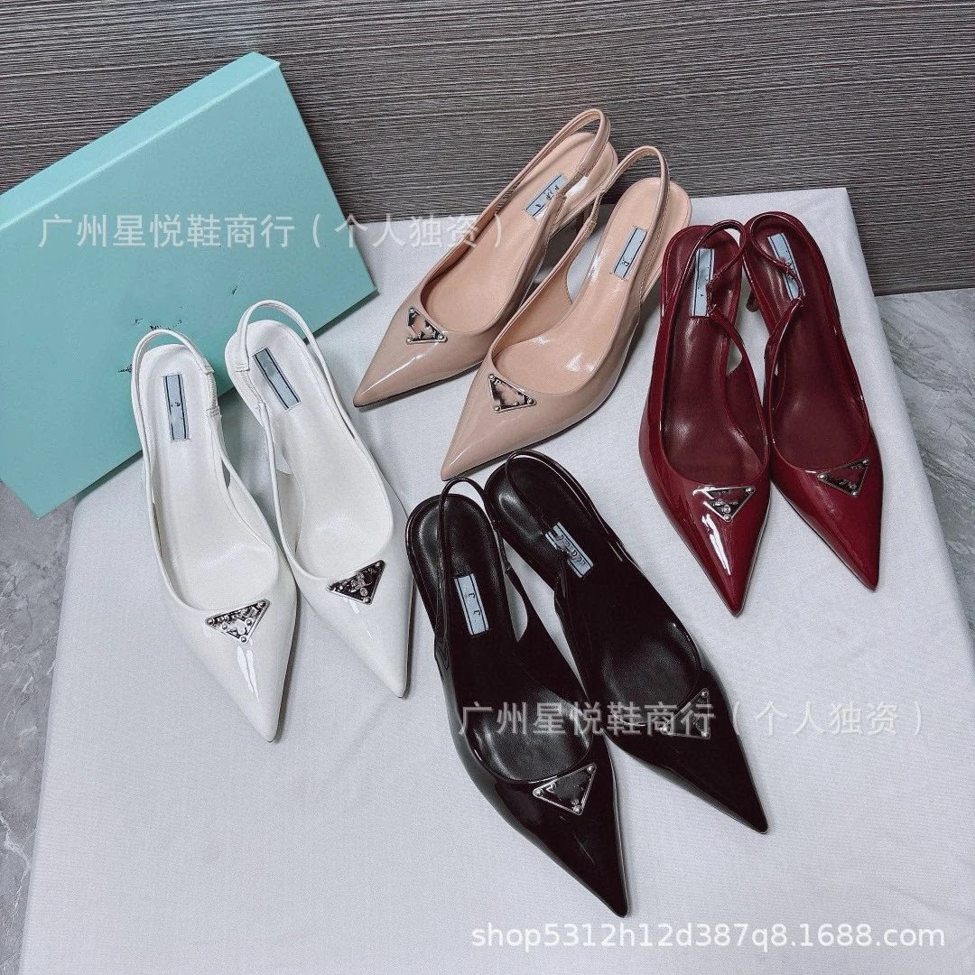 Prada Triangle Logo Patent Leather Slingback Stilettos Black Heels - 3