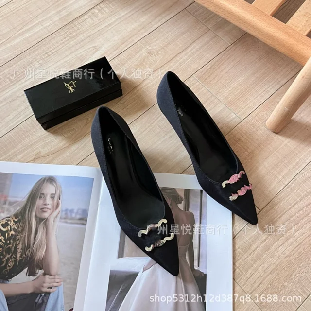 Unbranded High Heels Pointed-Toe Slingback with Metal Buckle product detail image 1