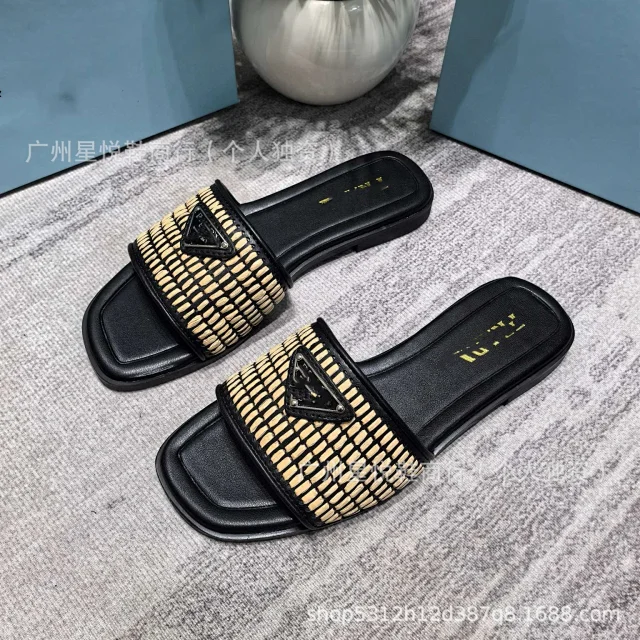 Prada Slippers Woven Strap Triangle Plaque Slide product detail image 10