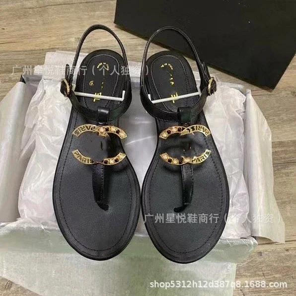 CHANEL Sandals Pearl Double C T-Strap Flat product detail image 9