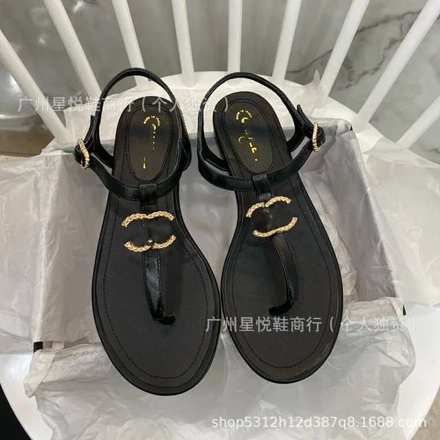 CHANEL Sandals Pearl Double C T-Strap Flat product detail image 1