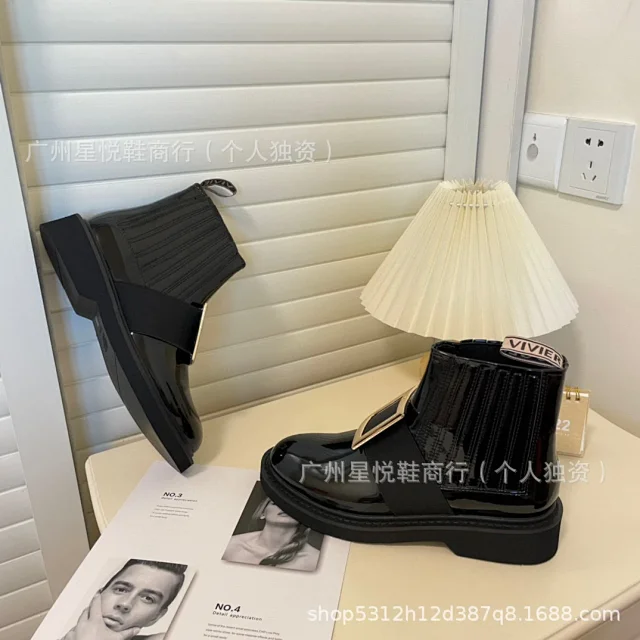 Unbranded Boots Patent Chelsea ankle with square buckle product detail image 1
