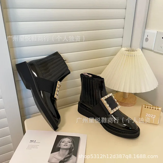 Unbranded Boots Patent Chelsea ankle with square buckle product detail image 11