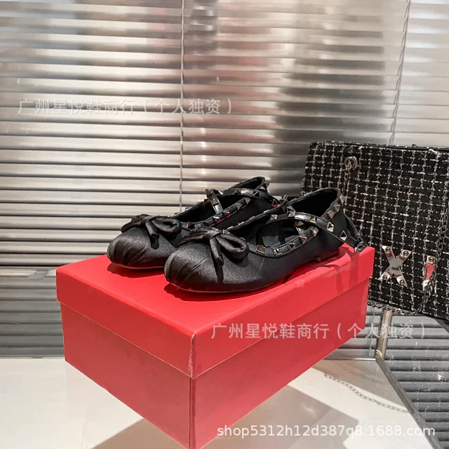 Valentino Casual Shoes Rockstud Bow Ankle-Strap Ballet Flats product detail image 6