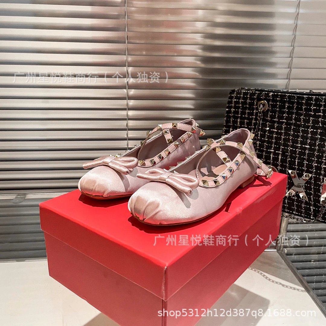 Valentino Rockstud Ballerina Pink Satin Flat Shoes - 13