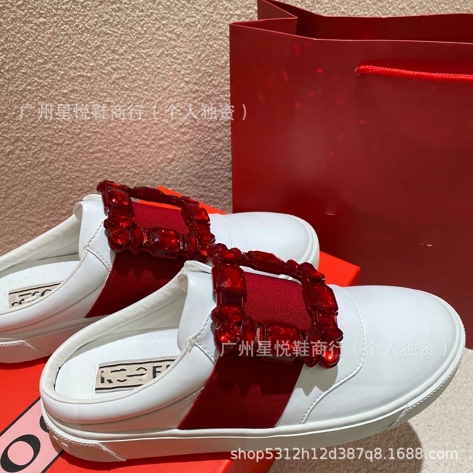 Gucci Ace Crystal-Embellished Red Strap White Sneakers - 17