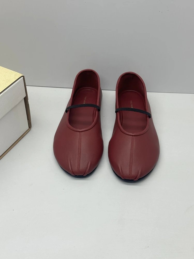 Brown Leather Mary Jane Flat Shoes - 20