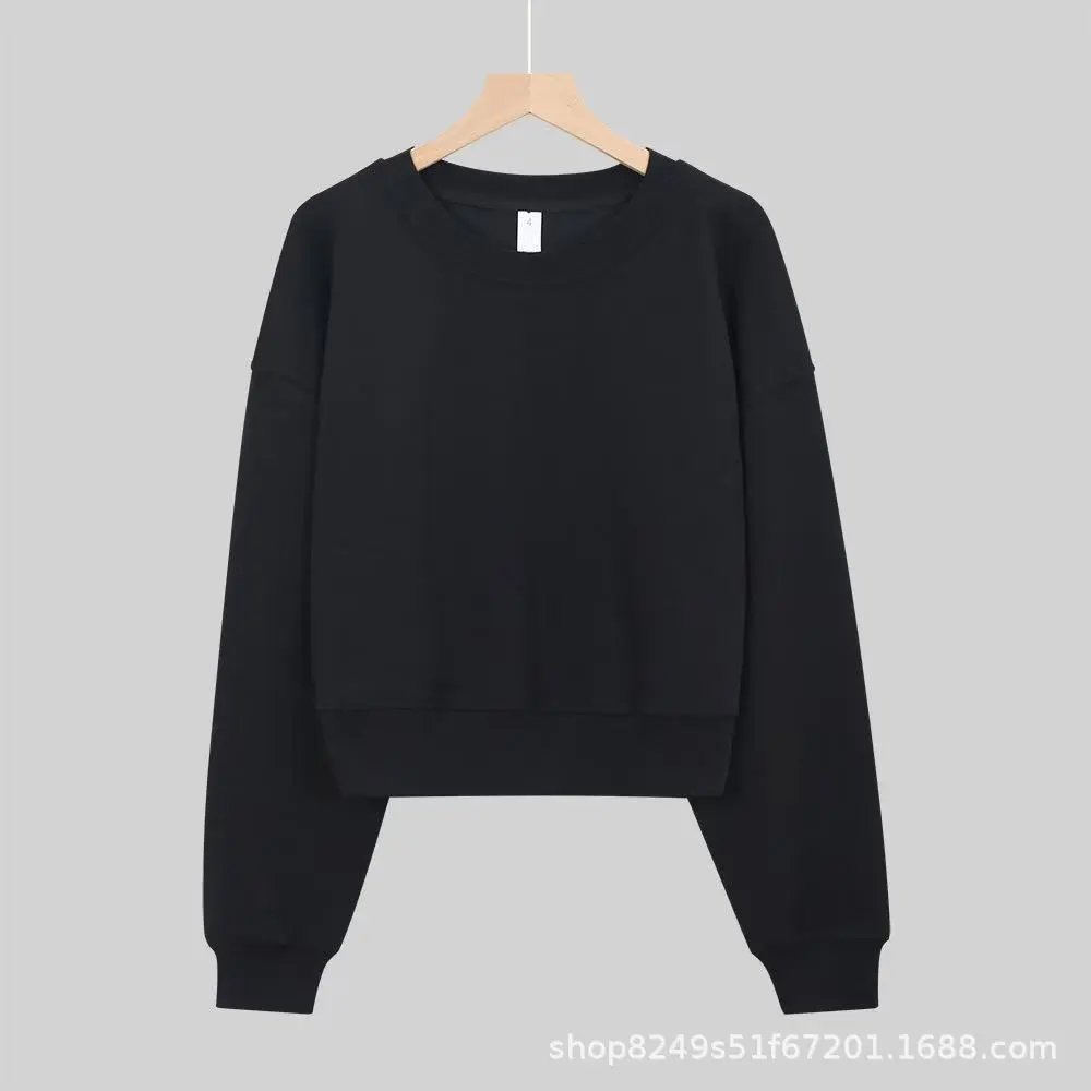 Black OVZ round neck short hoodie