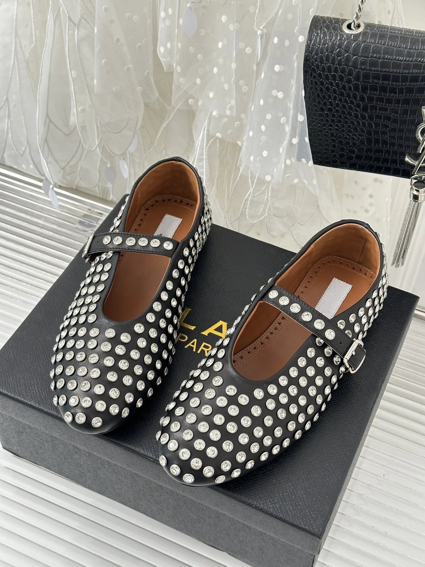 Maison Margiela Tabi Mary Jane Studded Black Leather Shoes - 20