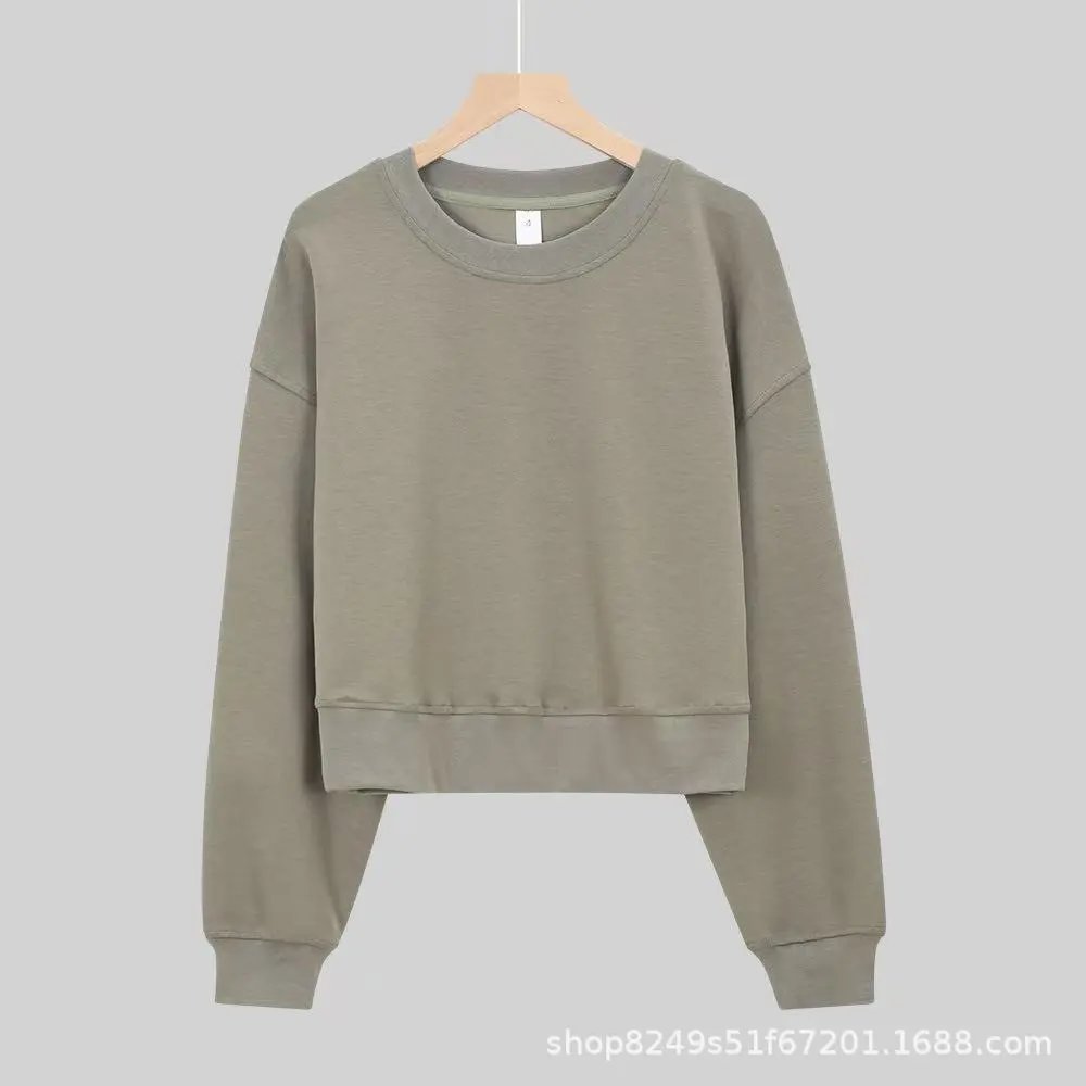 Sage green ovz round neck short hoodie